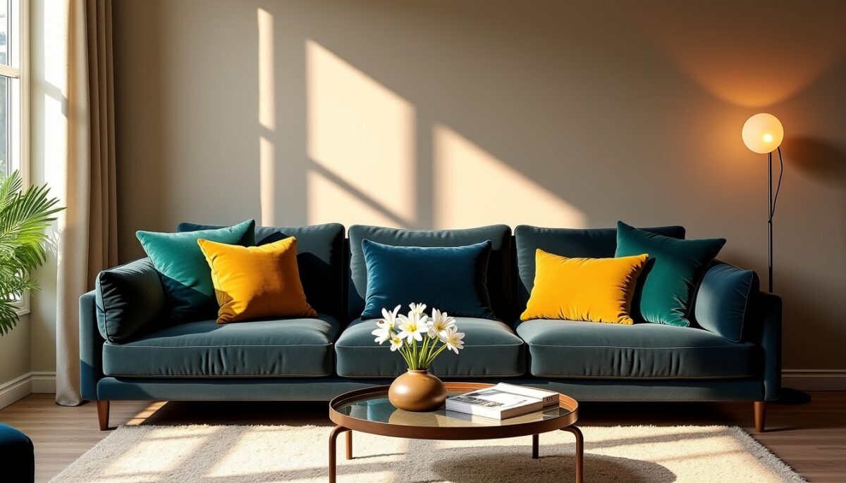 Salon élégant : harmoniser canapé gris foncé, couleurs et textures pour une déco raffinée